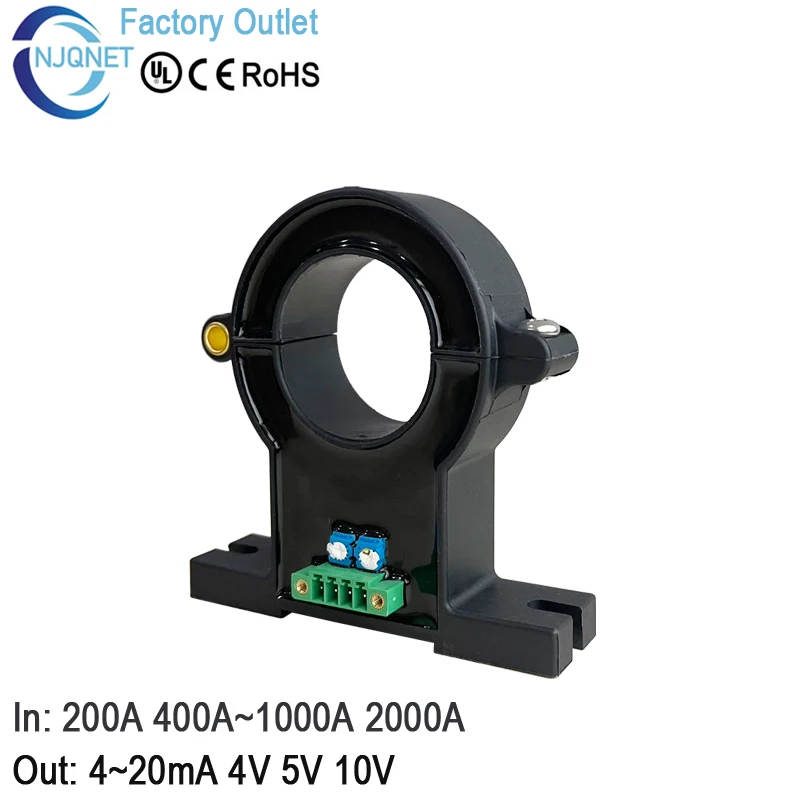 Hall-Effekt-Stromsensor QNDBK1-21 Mit Geteiltem Kern – AC/DC 30-500A, Ausgang 4-20mA Oder 10V, 5V