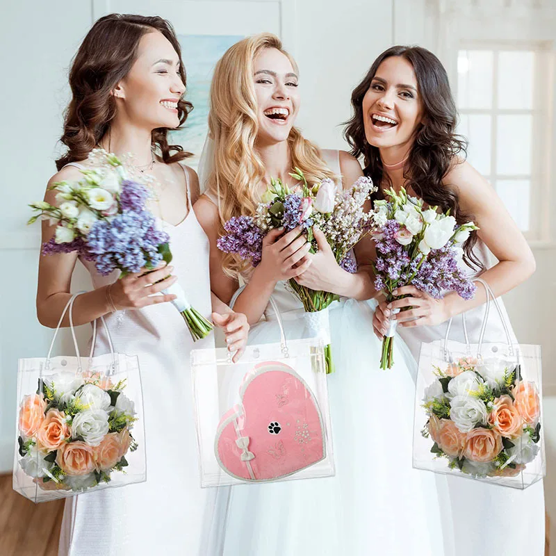 100-6Pcs Transparent Gift Bags Wedding Gift Packaging Boxes with Handles Clear Plastic Gift Bags Pvc Shopping Bag Party Favors