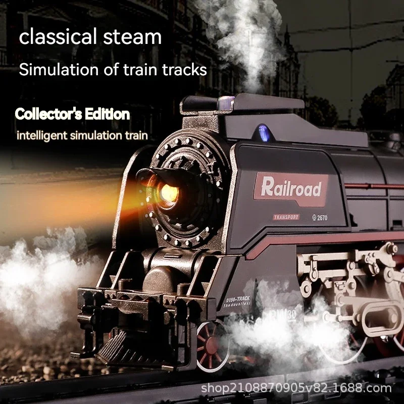 

New Product Simulation Electric Train Track Toy Antique Model High Speed Rail Small Train Retro Steam Train Set Gift
