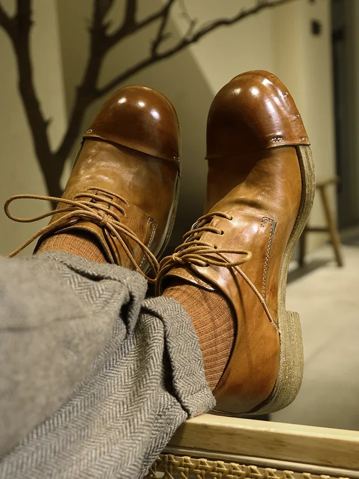 Scarpe da uomo in vera pelle di cavallo fatte a mano suola in