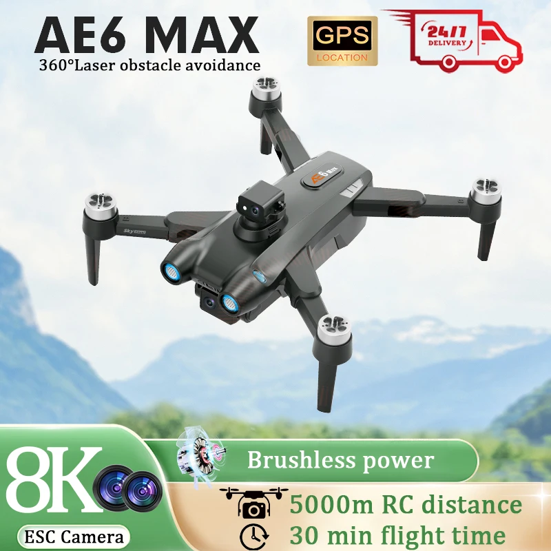 FPV 드론 GPS 8K 전문 ESC 듀얼 카메라, 장애물 회피, 브러시리스 모터 쿼드콥터, GPS 드론, RC 어린이 선물 장난감, AE6 MAX