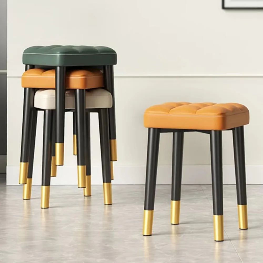 

Stool for home light luxury adult restaurant square makeup stool simple thickened extra thick mahjong square stool black gold