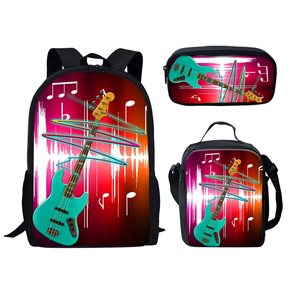 

HOMDOW Students Casual Backpack Music Guitar Pattern Schoolbag Set Teenagers Boys Girls Casual Campus Bags Travel Softback
