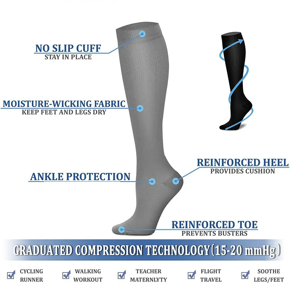 2 Pairs Compression Socks for Women Circulation15-20 mmHg is Best Support for Athletic Running Cycling Gym Travel Sports Workout