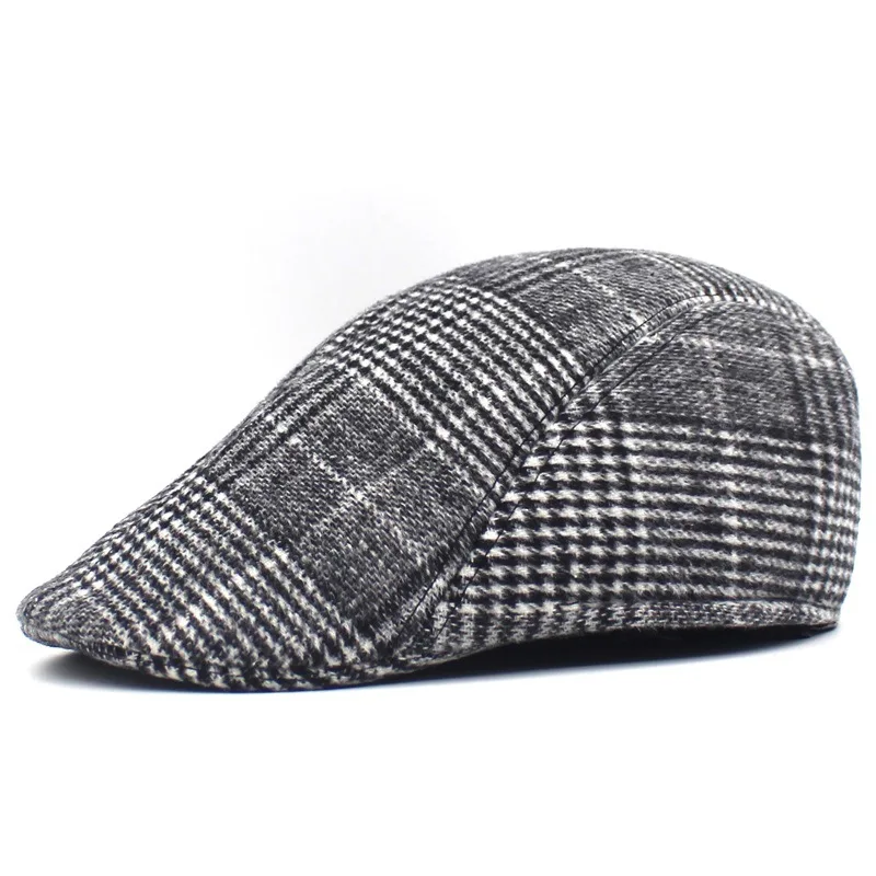 

Men's Autumn Winter Thick Warm Cap Berets Plaid British Western Style Gentleman Golf Taxi Driver Newsboy Hat Casual Men Beret