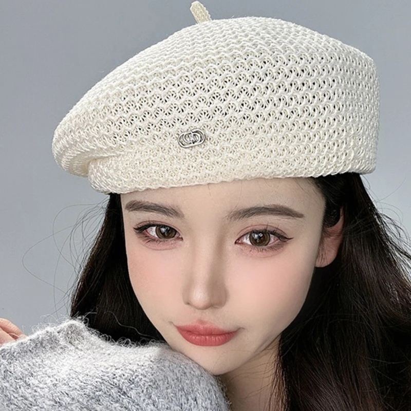Dam beret i pappershalm sommar luftig konstnärsstil hatt_voghion.com