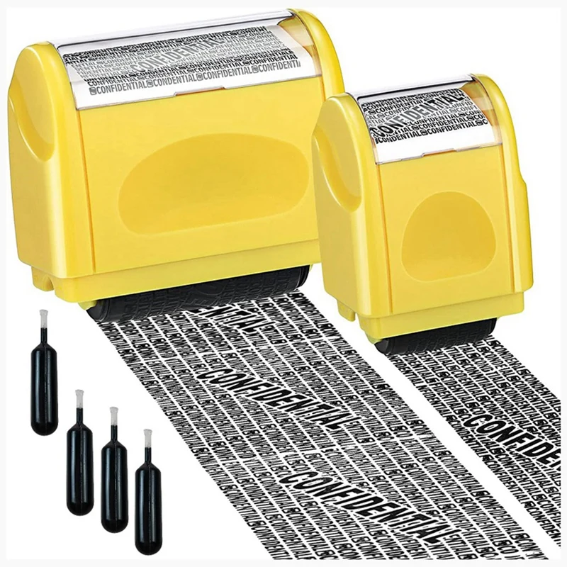 

2Pcs Identity Theft Protection Roller Stamp Confidential Roller Stamp Privacy Information Stamp And 4 Pcs Refill Ink