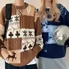 Autumn and Winter Couples Thickened New Christmas Sweater Loose Retro Splicing American Lazy Jacket Sweater 1
