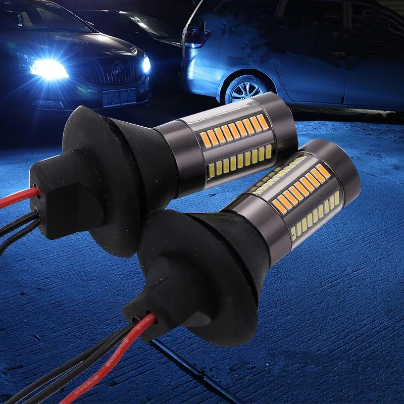 Car LED Dual-color Turn Signal Daytime Running Light Dual-mode Decoding 66 Lights 4014 White and Yellow Anti-stroboscopic Lights led spotlights indoor