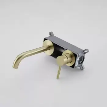 สแตนเลสห้องน้ําก๊อกน้ําอ่างล้างจานอ่างล้างหน้า Matte Black gold ร้อนและเย็น Wall Mount Spout Bath พร้อมที่จับ 1