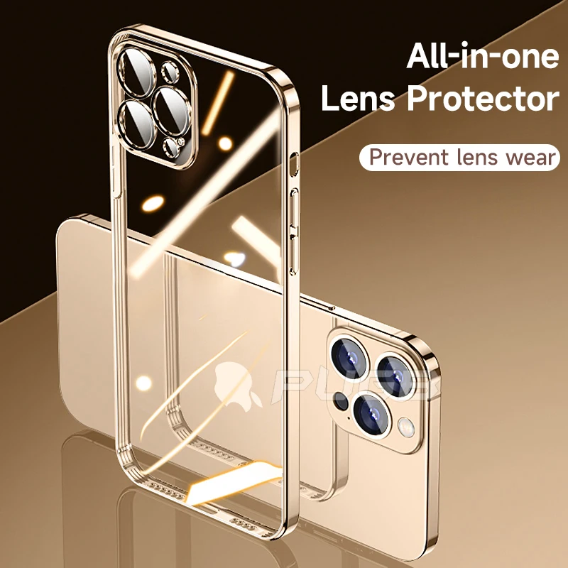Luxury Lens Protector Transparent Silicone Case For iPhone 13 12 11 Pro Max Mini X XS XR Plated Color Soft Slim Shockproof Cover