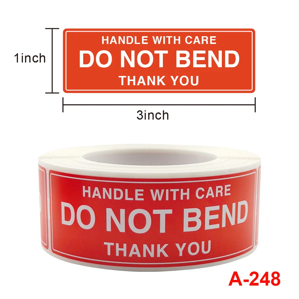 250pcs/roll Red Stickers Fragile Warning Label Sticker Handle with Care for Transportation and Packaging Seal