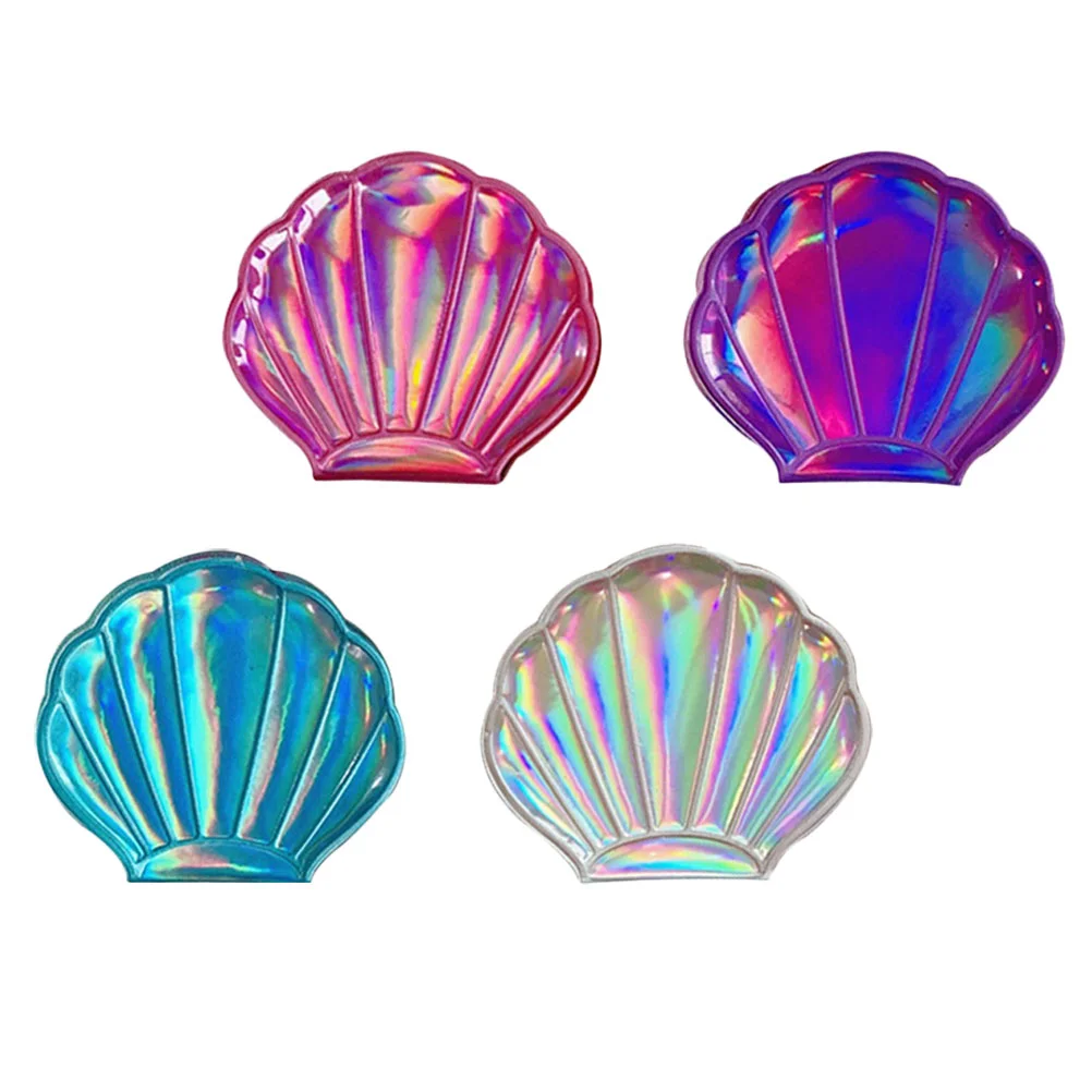 

4 Pcs Table Mirror Shell Makeup Mirror Portable Compact Magnification Pocket Double Sided Vanity Exquisite Glass Pu Woman Small