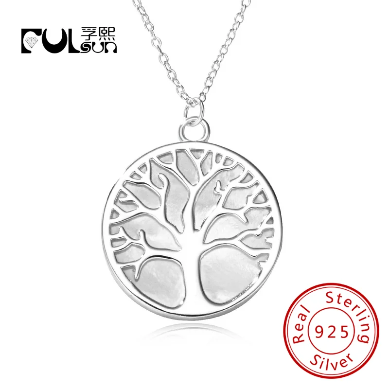 

925 Sterling Silver Aldella Collana White Sea Shell Tree Of Life Pendant Family Tree Necklaces