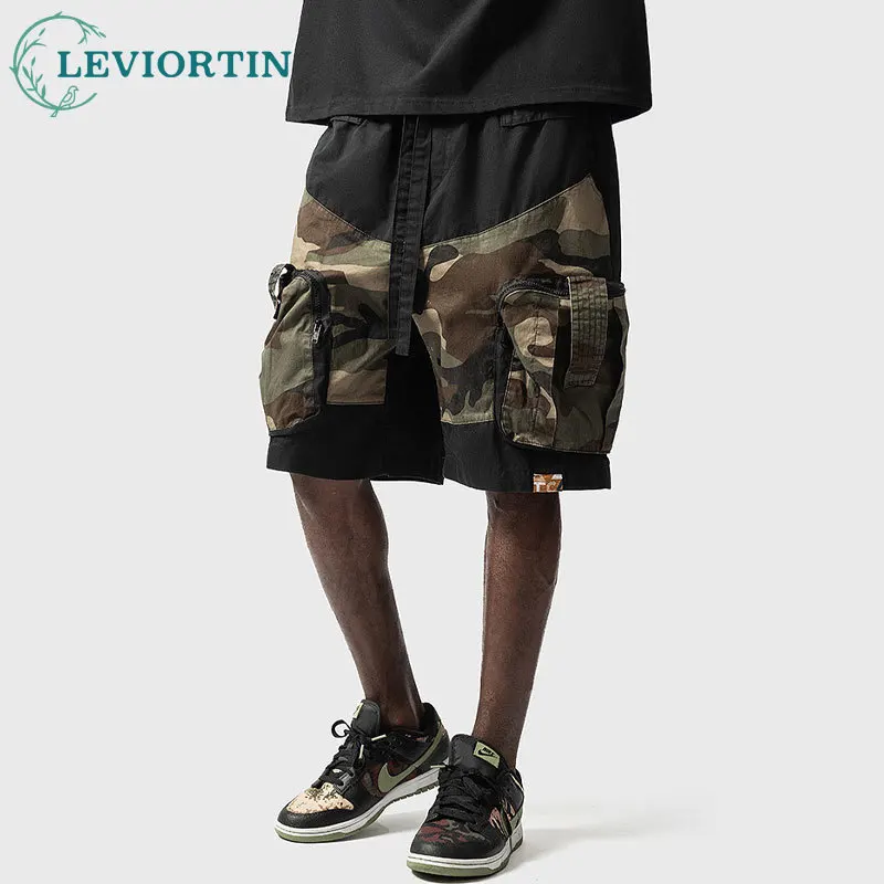 Pure Cotton Cargo Camouflage Shorts for Men Summer Outdoor Multi Pocket Stretch Cargo Training Camping Climbing Short Pants
