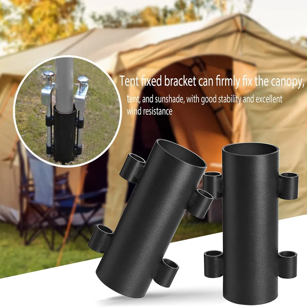 

2PCS Portable Awning Rod Holder Outdoor Camping Canopy Rod Metal Fixed Tube Windproof Fishing BBQ Tent Awning Pole Tools