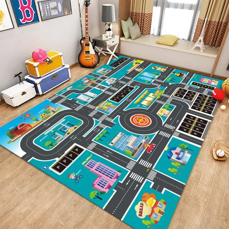 100x160cm Non-slip Baby Play Mat Kids Traffic Map Parking Lot Map Mats for Baby Toys Early Education Carpets Crystal Velvet Rugs