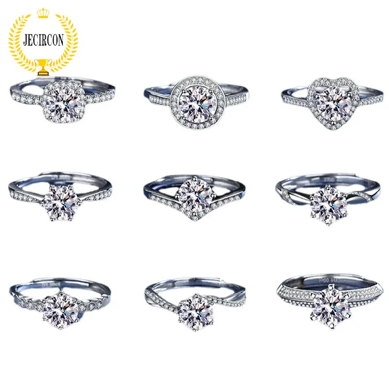 

JECIRCON D Color 1 Carat Moissanite Open Ring for Women 925 Sterling Silver Sparkling Lab-grown Diamond Luxury Wedding Jewelry