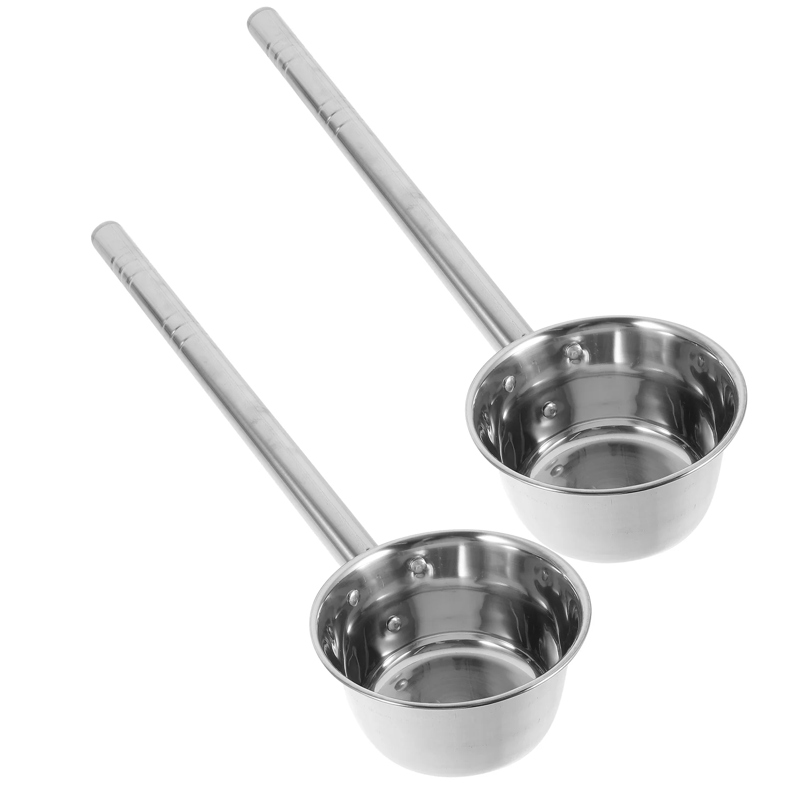 2 Pcs Stainless Steel Handle Water Ladle 12CM Silver Soup Spoon Ergonomic Design Smooth Kitchen Utensils