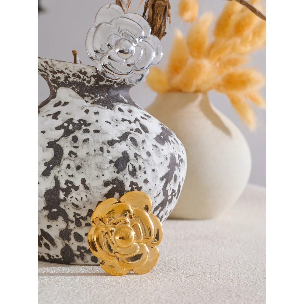 Yhpup Stainless Steel Flower Plant Brooch Pin Waterproof
