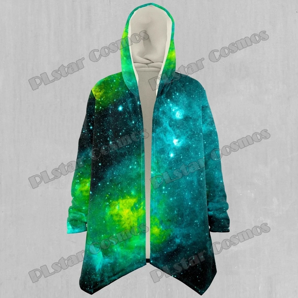PLstar Cosmos Galaxy Nebula Space Pattern 3D Printed Men's Fleece Hooded Cloak Winter Unisex Casual Thick Warm Cape Coat DP73
