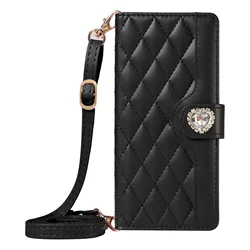 Elegant Diamond Leather Crossbody Flip Wallet Case with Wrist Strap and Card Slots - Redmi 10 Power (Black)