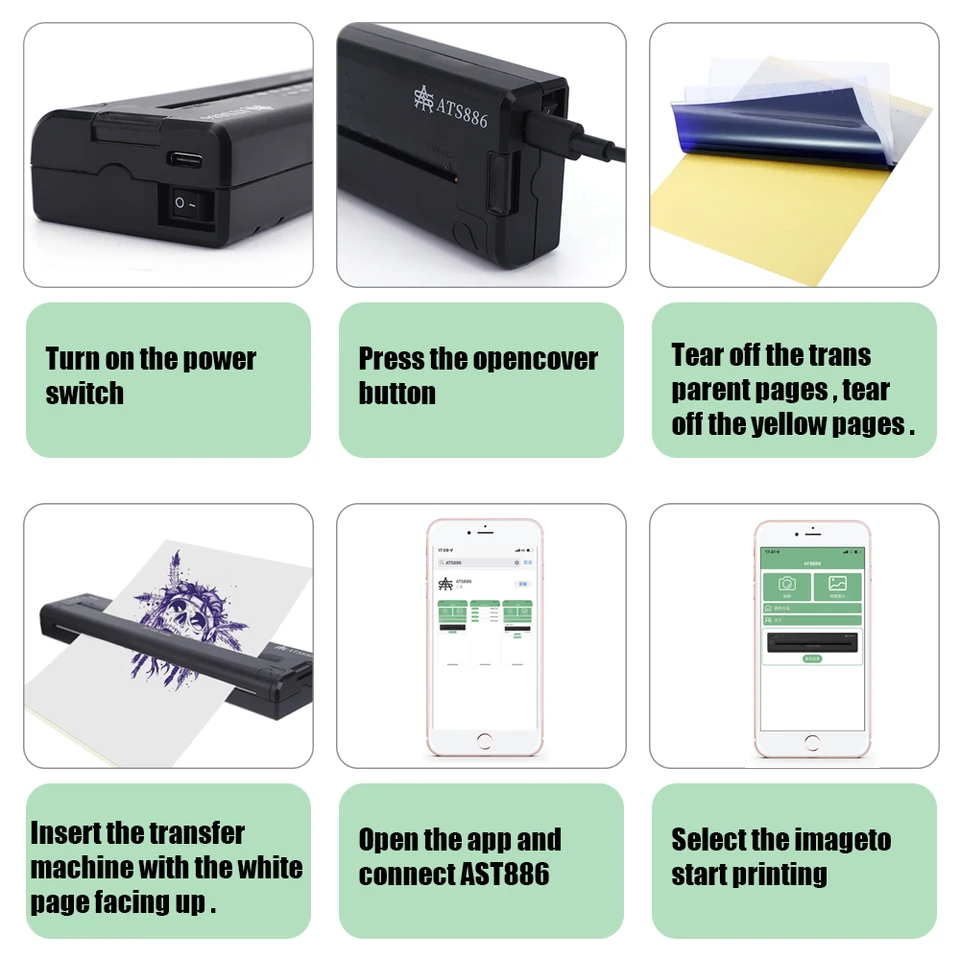 ATS886 タトゥーサーマルプリンタワイヤレスタトゥーステンシルマシン