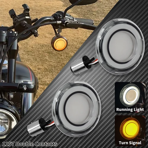 오토바이 전환 총알 스타일 LED 표시기 할리데이비슨 Softail Dyna 브레이크 아웃 스포츠스터 투어링 Electra Road Glide CVO를위한 전면 회전 신호등 2