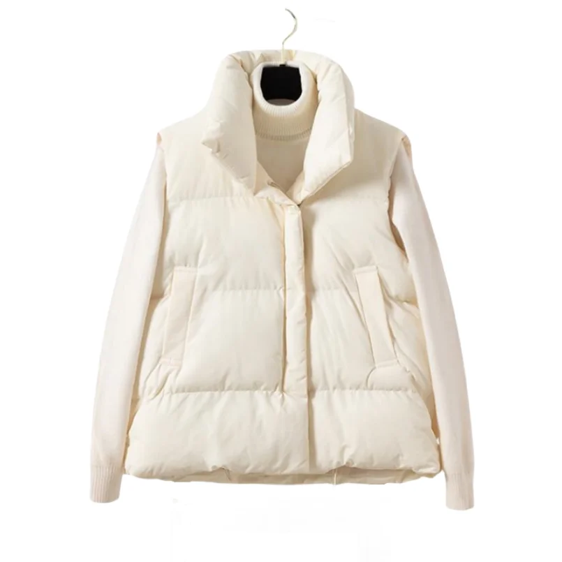 

Женский зимний жилет, черный/бежевый/хаки, куртка без рукавов, женский простой теплый жилет, пальто с карманами, осень 2024, женская одежда