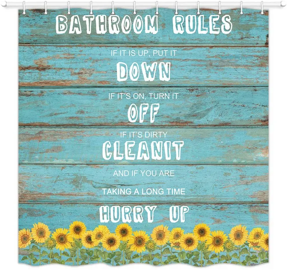 

Занавеска для душа в деревенском стиле для детей, забавные цитаты, Обучающие текстильные занавески для ванной комнаты с крючками, занавески для подсолнухов и бирюзовых досок