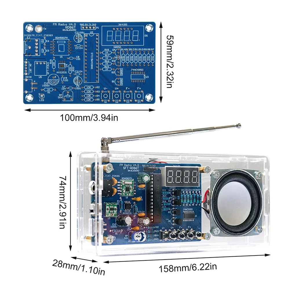 CJSD-초보자를 위한 전자 DIY 키트 FM 라디오용 조정 가능한 주파수 87.5-108Mhz Mhz 연습 프로젝트 보드 RDA5807M 모드