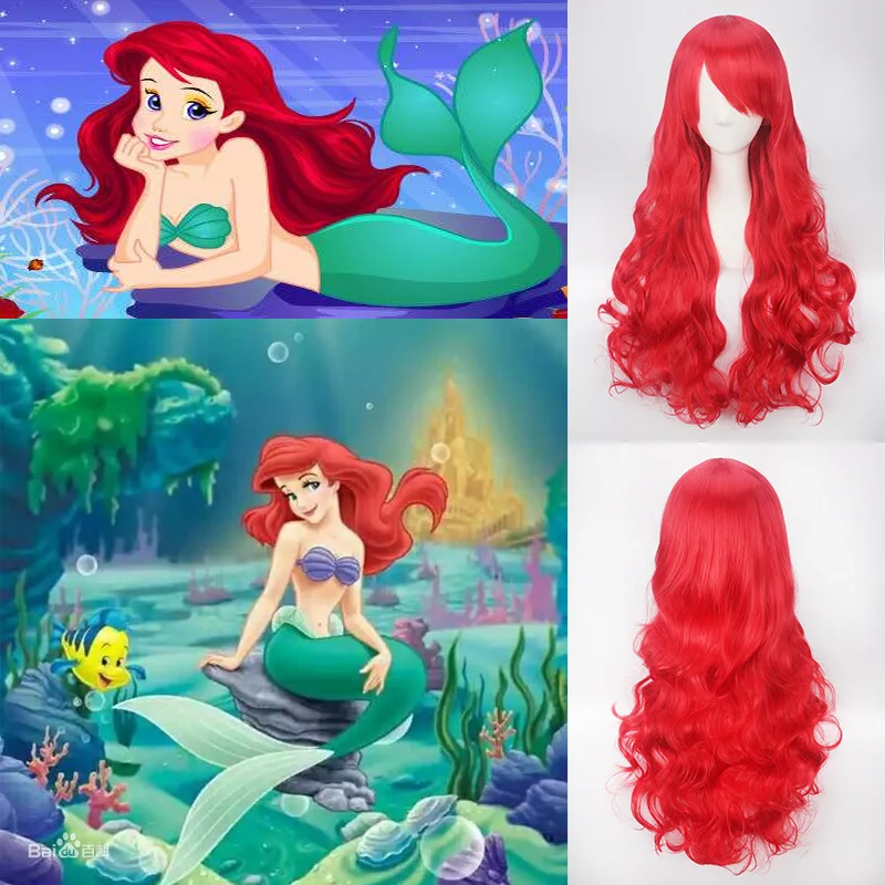 

Kids Girls Princess Dress up Anime The Little Mermaid Princess Ariel Cosplay Wig Party Stage Synthetic Wig Red Wavy Hair