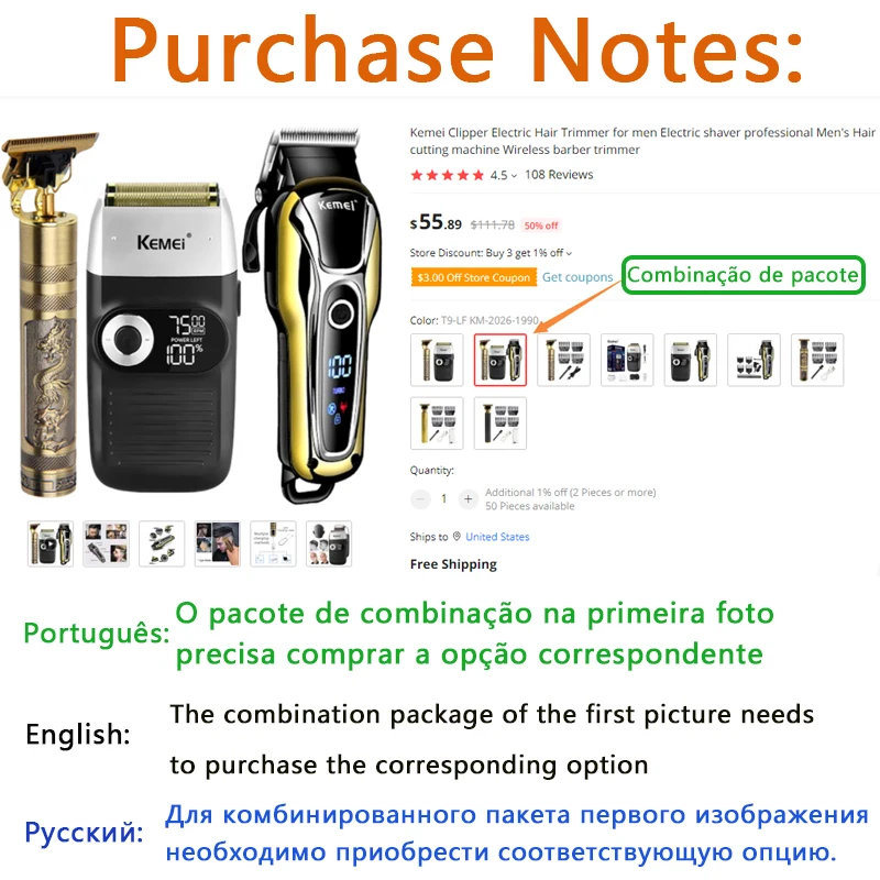 kemei aparador eletrico homens barbeiro sem fio 01