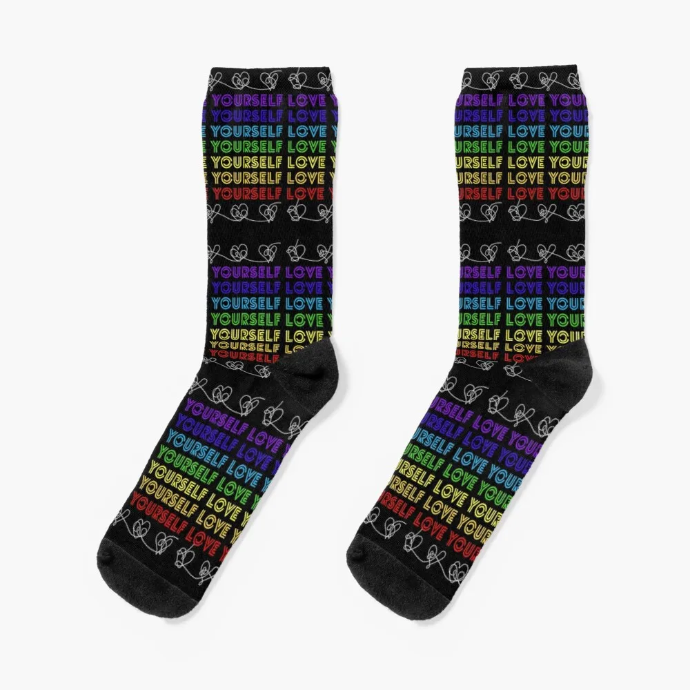 

Love yourself rainbow hearts design Socks Men'S Winter Thermal Socks Compression Stockings Women