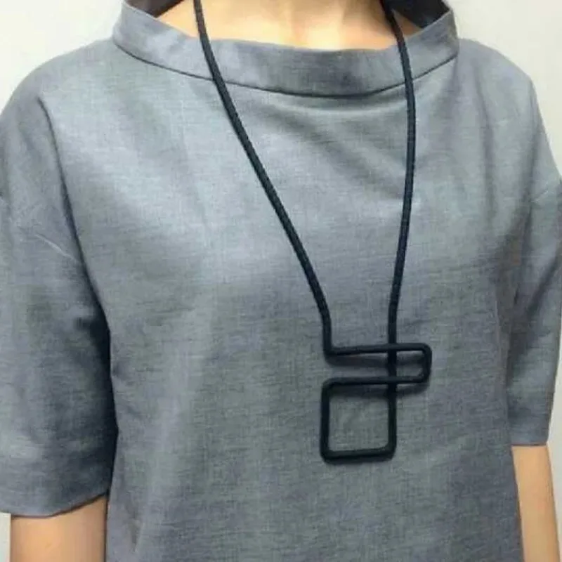 Fashion Women's Sweater Chain Black Rope Women Necklace Geo Maze Collar Pendant Simple Jewelry