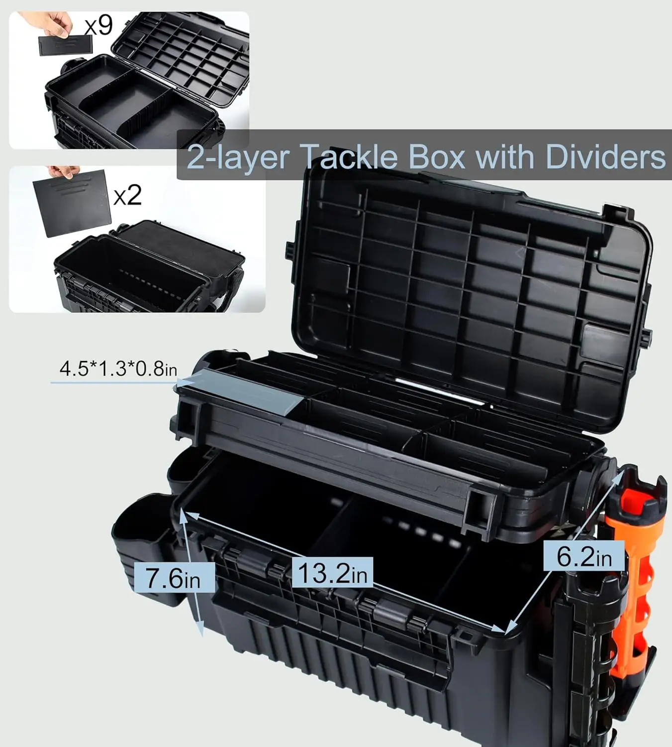Tackle Box Organizer 2-layer Fishing Box Tacklebox for Fishing Tackle Boxes with Rod Holder Large Saltwater T