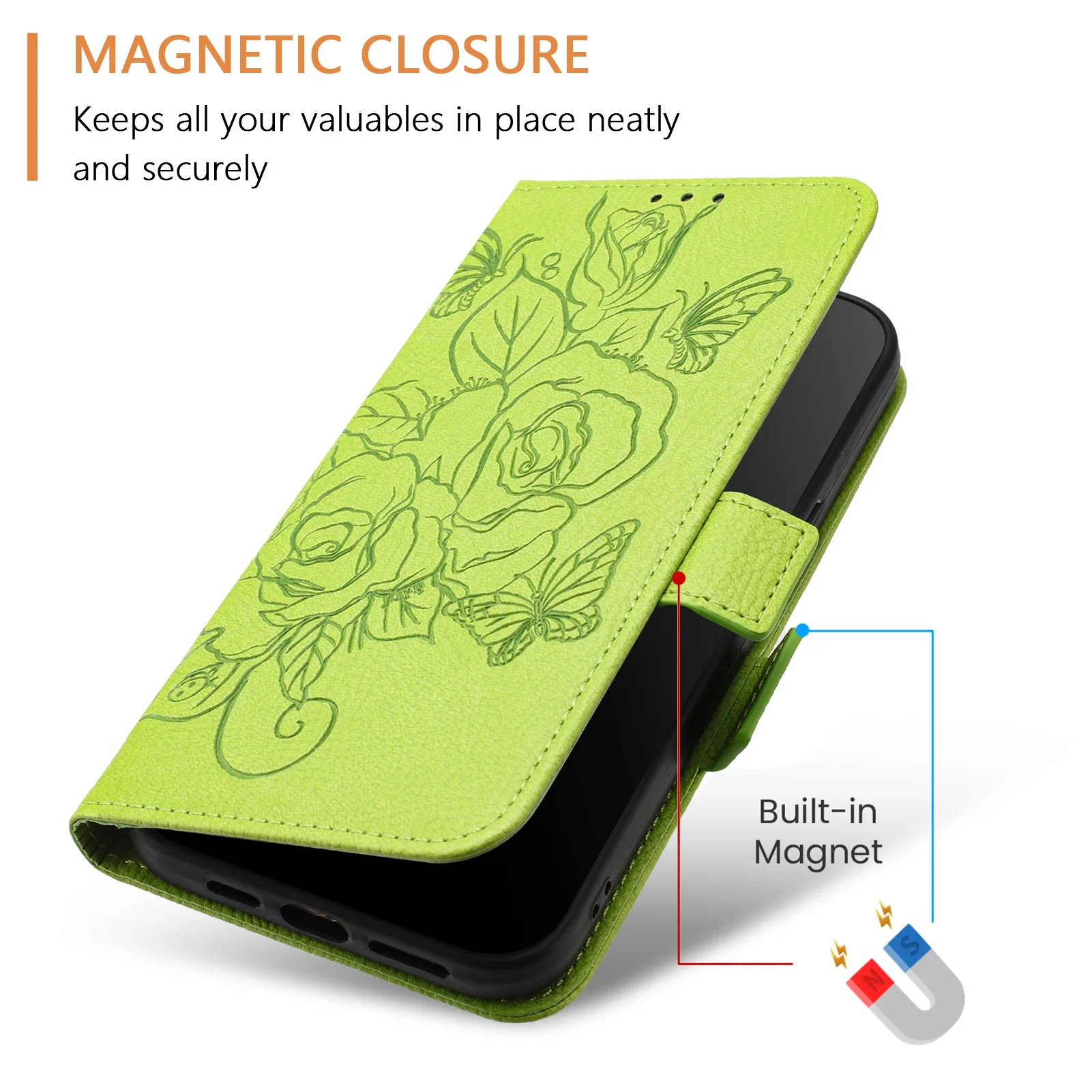 Elegant 3D Floral Leather Phone Wallet Case Cover
