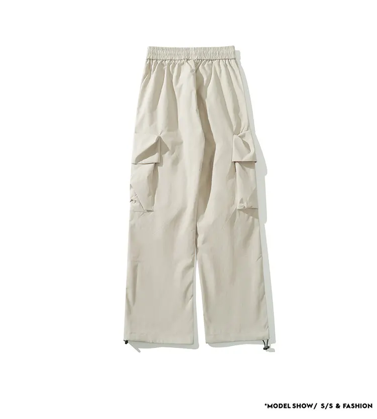 Description Picture 5 of itemMen's Loose Straight Multi-pockets Ribbons Cargo Pants Black Gray
