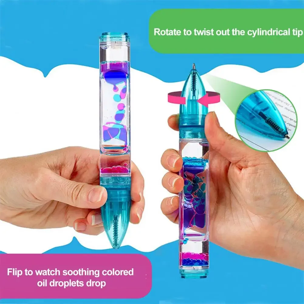 Motion-Bubble Pen Hourglass Stress Relief Ballpoint Pen Colorful Liquid Motion-Bubbler Fidget Desk Toys School Supplies sand timer liquid hourglass timer colored hourglass