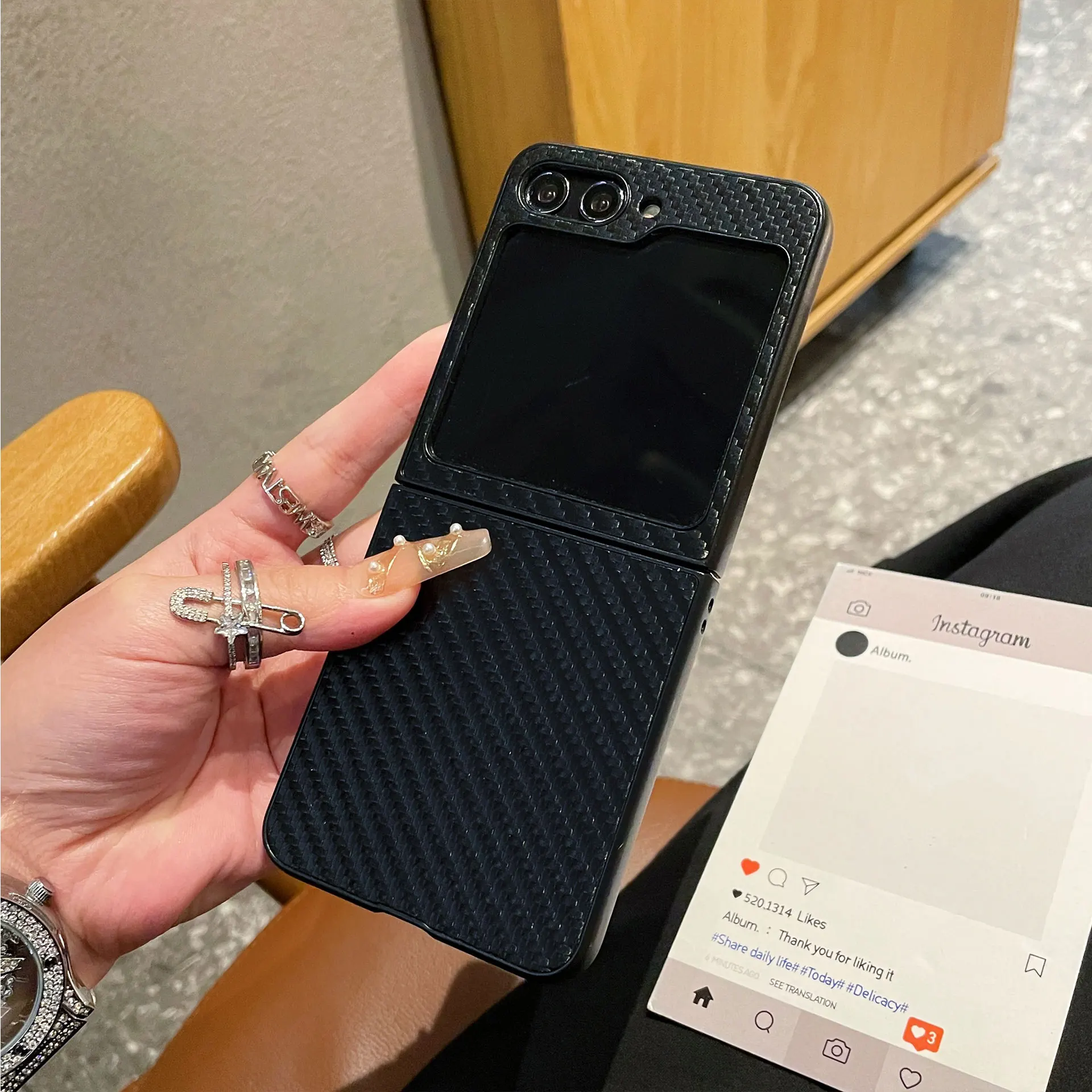 Carbon Fiber Stripe Leather Phone Case - Hard PC Business Style Cover