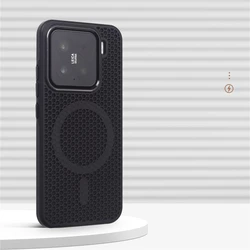 Magnetic Cooling Heat Dissipation Wireless Charging Breathable Back Cover Case for Xiaomi Mi15Ultra (FWCX Black)