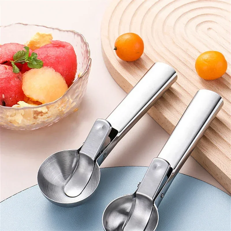 Ice Cream Scoop Stainless Steel Dual-purpose Ice Cream Scoop Multifunctional Fruit Scoop Ice Cream BallScooper Kitchen Supplies Cube