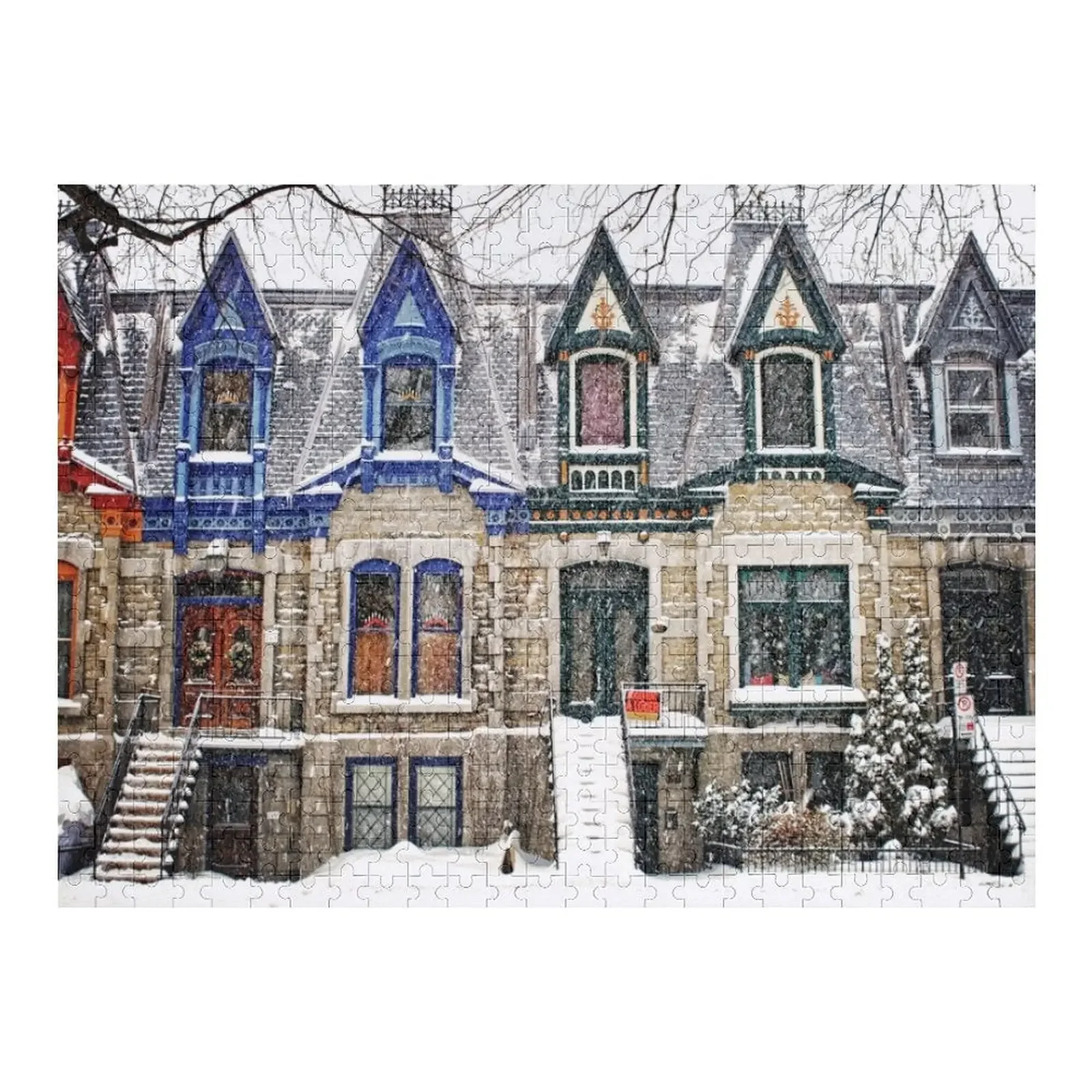 Montreal Victorian Architecture - The Enchanted Winter Jigsaw Puzzle Wooden Boxes Wooden Decor Paintings Puzzle