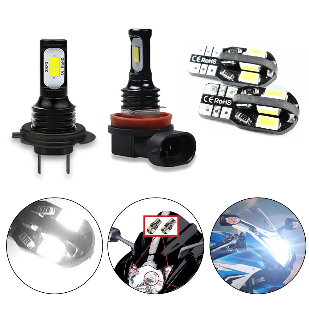 

4x H7 H11 T10 LED Headlight Parking Light Bulbs Set White For Suzuki GSXR 600 750 2011-2020 12V 6000K Motorcycle LED Bulbs