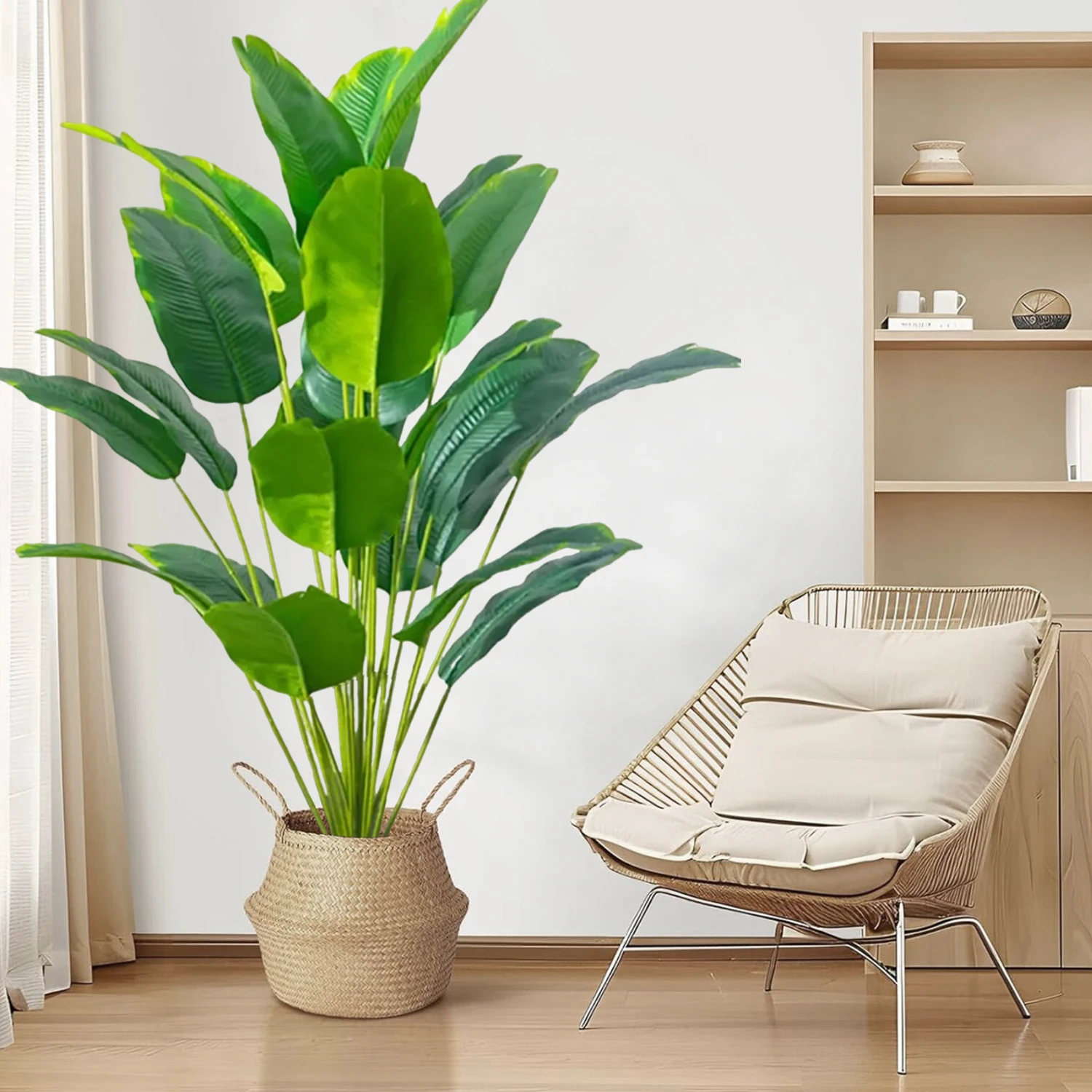 Künstliche tropische Palme, gefälschte Bananenpflanze, Blätter, fühlt sich echt an, Strelitzia-Kunststoffpflanze für den Hausgarten – Detail 7