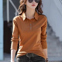 T-shirt à manches longues pour femme, station européenne, pur coton, col polo, haut décontracté, grande taille, léger, luxe, mode estivale, nouveau 1