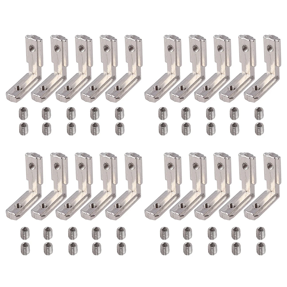 Reinforce Rectangular Aluminum Profiles For European Standard Slot Corner Rack T Joint Brackets Silver 20pcs 25x25x9mm EU 2020