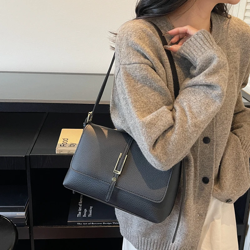 Umschlag Tasche Frauen Mode Unterarm Handtasche Solide Pu Leder Schulter Messenger Tasche Damen Elegante Achselhöhle Geldbörse Einfache Flap Bag – Detail 8