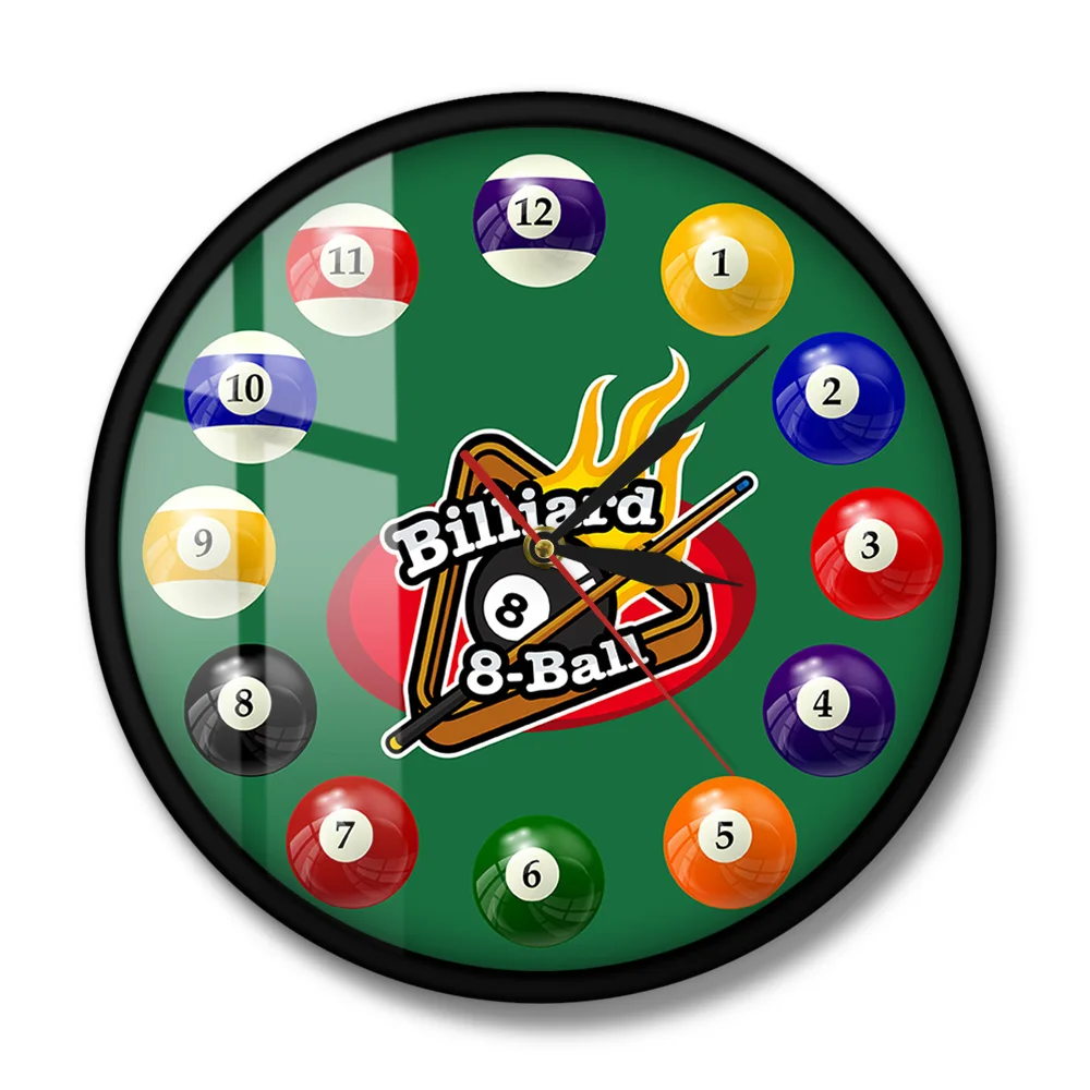 Billiard Balls Colorful Wall Clock Pool Snooker Sports Clock Pool Hall Game Room Decor Modern Wall Watch Billiard Players Gift