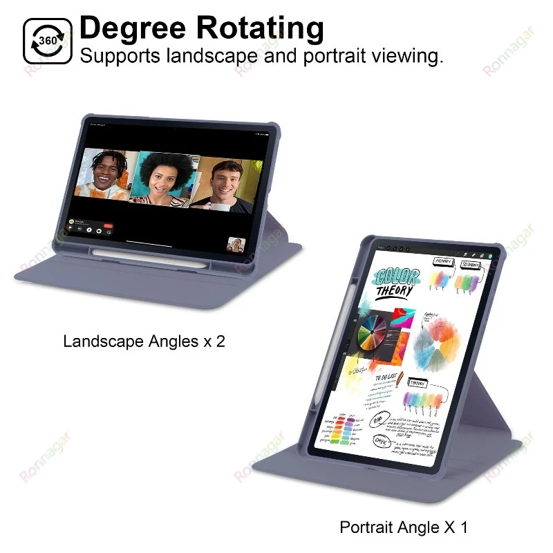 Revolving Tablet Case with Pencil Holder and Auto Sleep/Wake Feature - 10.4 Inch